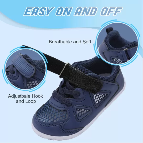 LRUN Toddler Sneakers Boys Girls Barefoot Summer Walking Shoes Toddler Boy Tennis Shoes Mesh LightweightNavy Blue