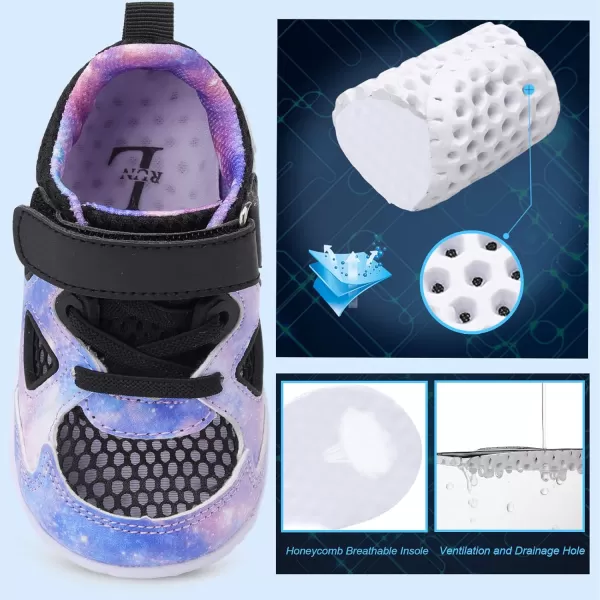 LRUN Toddler Sneakers Boys Girls Barefoot Summer Walking Shoes Toddler Boy Tennis Shoes Mesh LightweightStarry Purple