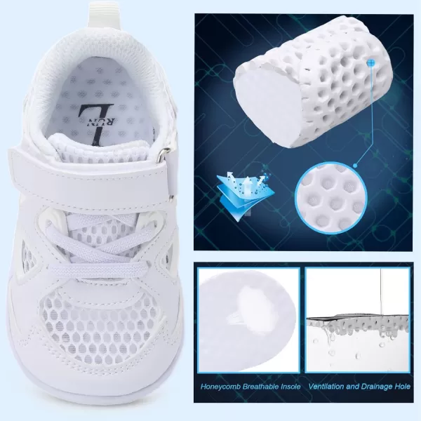 LRUN Toddler Sneakers Boys Girls Barefoot Summer Walking Shoes Toddler Boy Tennis Shoes Mesh LightweightWhite