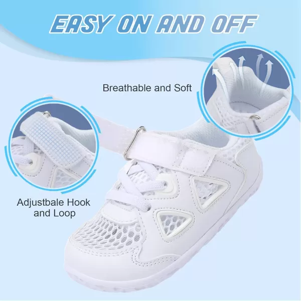 LRUN Toddler Sneakers Boys Girls Barefoot Summer Walking Shoes Toddler Boy Tennis Shoes Mesh LightweightWhite