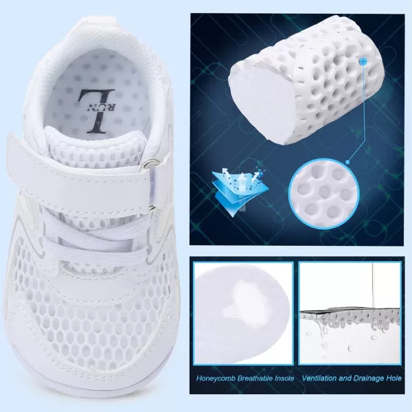 LRUN Toddler Sneakers Boys Girls Barefoot Summer Walking Shoes Toddler Boy Tennis Shoes Mesh LightweightWhite Silver