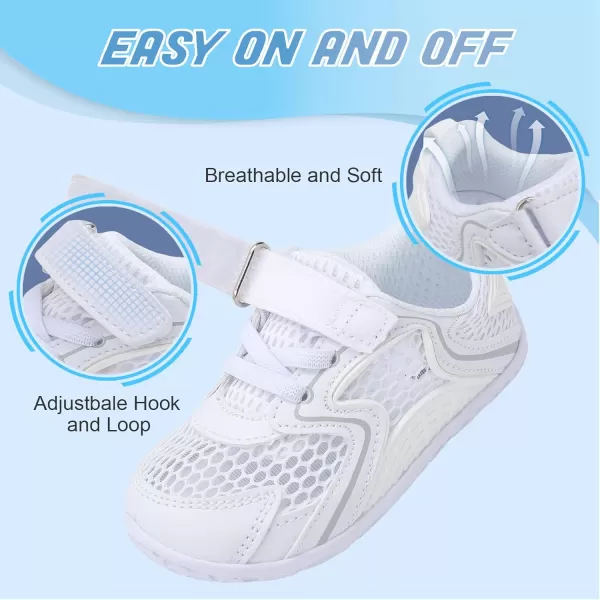 LRUN Toddler Sneakers Boys Girls Barefoot Summer Walking Shoes Toddler Boy Tennis Shoes Mesh LightweightWhite Silver