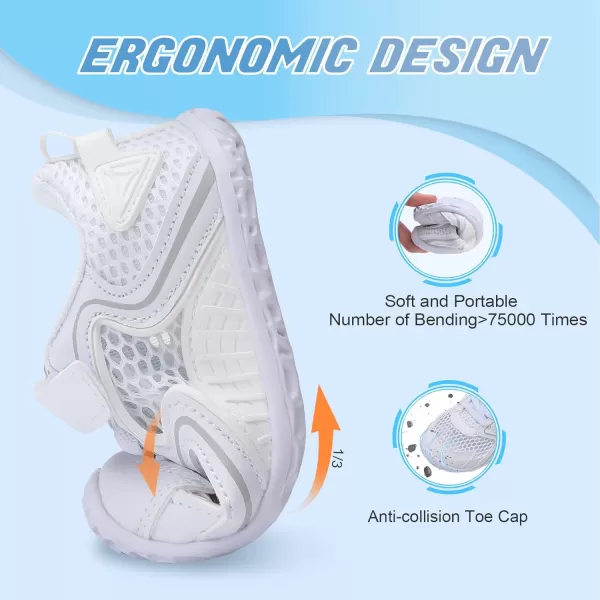 LRUN Toddler Sneakers Boys Girls Barefoot Summer Walking Shoes Toddler Boy Tennis Shoes Mesh LightweightWhite Silver