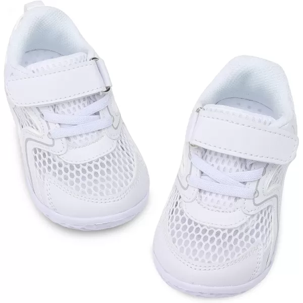 LRUN Toddler Sneakers Boys Girls Barefoot Summer Walking Shoes Toddler Boy Tennis Shoes Mesh LightweightWhite Silver
