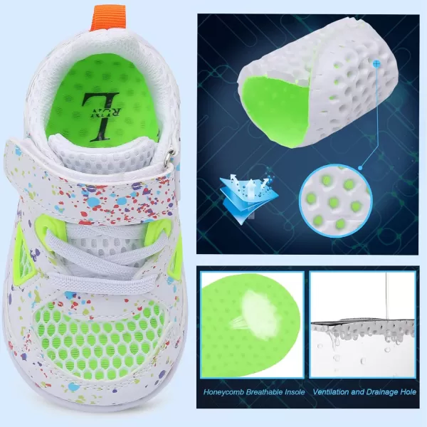 LRUN Toddler Sneakers Boys Girls Barefoot Summer Walking Shoes Toddler Boy Tennis Shoes Mesh LightweightWhite Spots