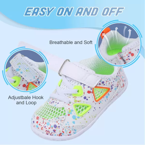 LRUN Toddler Sneakers Boys Girls Barefoot Summer Walking Shoes Toddler Boy Tennis Shoes Mesh LightweightWhite Spots