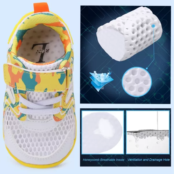 LRUN Toddler Sneakers Boys Girls Barefoot Summer Walking Shoes Toddler Boy Tennis Shoes Mesh LightweightWhite Yellow
