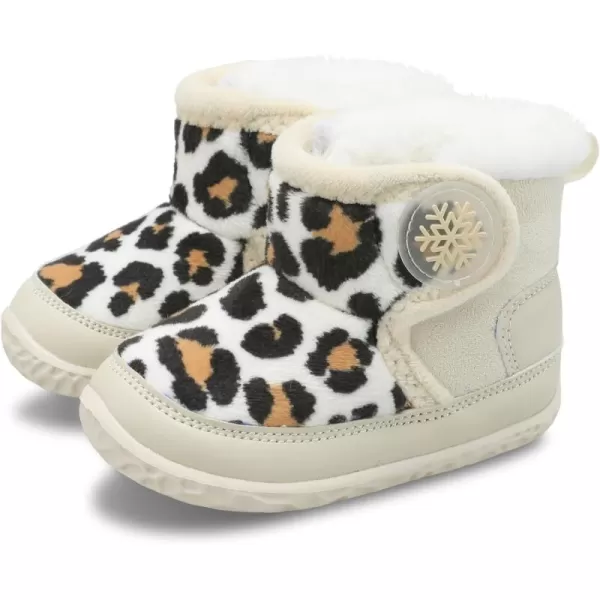 LRUN Baby Boots for Infant Toddler Boys Girls Ankle Warm Suede Plush Lining House Slippers Little Kids Winter Shoes for Indoor Outdoor WalkingBeige Leopard