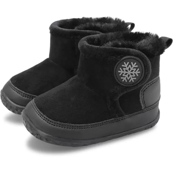 LRUN Baby Boots for Infant Toddler Boys Girls Ankle Warm Suede Plush Lining House Slippers Little Kids Winter Shoes for Indoor Outdoor WalkingBlack