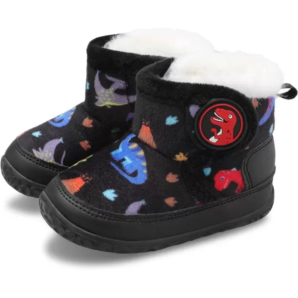 LRUN Baby Boots for Infant Toddler Boys Girls Ankle Warm Suede Plush Lining House Slippers Little Kids Winter Shoes for Indoor Outdoor WalkingBlack Dinosaur