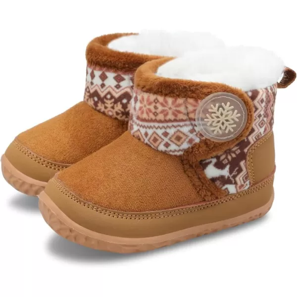 LRUN Baby Boots for Infant Toddler Boys Girls Ankle Warm Suede Plush Lining House Slippers Little Kids Winter Shoes for Indoor Outdoor WalkingBrown Retro