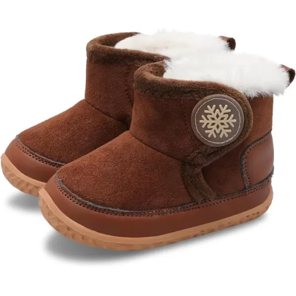 LRUN Baby Boots for Infant Toddler Boys Girls Ankle Warm Suede Plush Lining House Slippers Little Kids Winter Shoes for Indoor Outdoor WalkingDark Brown