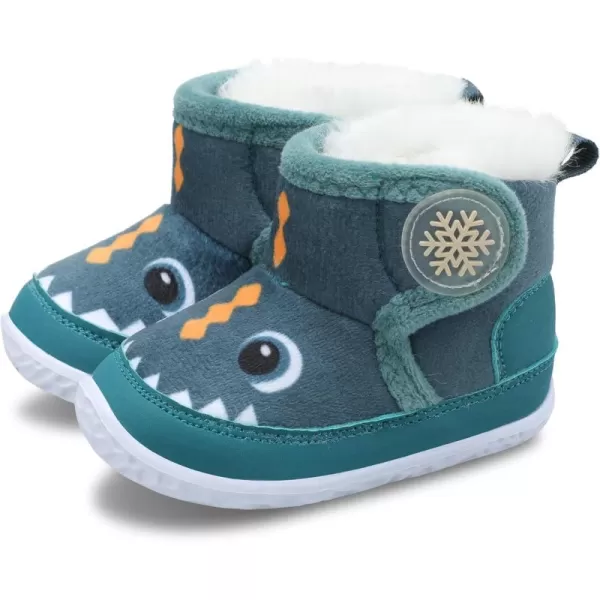 LRUN Baby Boots for Infant Toddler Boys Girls Ankle Warm Suede Plush Lining House Slippers Little Kids Winter Shoes for Indoor Outdoor WalkingGreen Dinosaur
