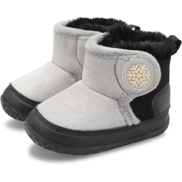 LRUN Baby Boots for Infant Toddler Boys Girls Ankle Warm Suede Plush Lining House Slippers Little Kids Winter Shoes for Indoor Outdoor WalkingGrey Black