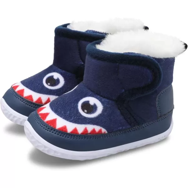 LRUN Baby Boots for Infant Toddler Boys Girls Ankle Warm Suede Plush Lining House Slippers Little Kids Winter Shoes for Indoor Outdoor WalkingNavy Shark