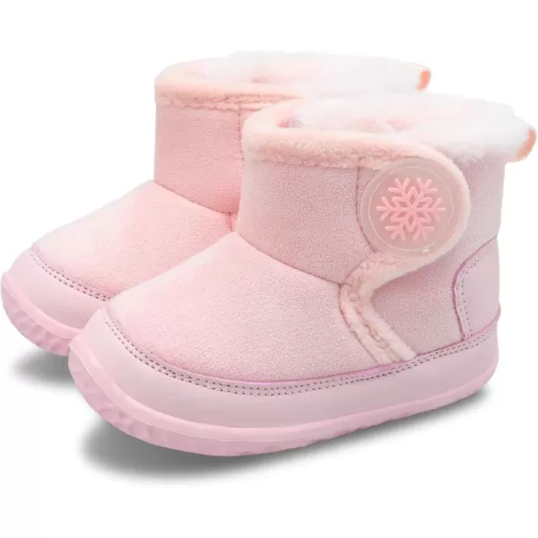 LRUN Baby Boots for Infant Toddler Boys Girls Ankle Warm Suede Plush Lining House Slippers Little Kids Winter Shoes for Indoor Outdoor WalkingPink