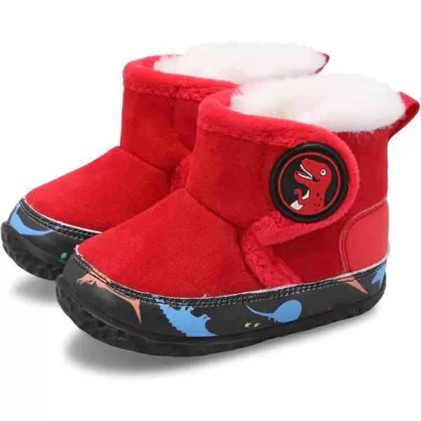LRUN Baby Boots for Infant Toddler Boys Girls Ankle Warm Suede Plush Lining House Slippers Little Kids Winter Shoes for Indoor Outdoor WalkingRed