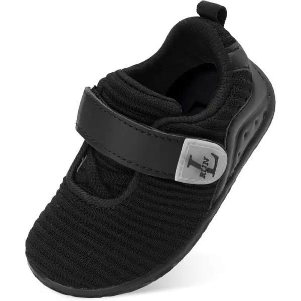 LRUN Barefoot Shoes Toddler Sneakers Boys Girls Lightweight Shoes Knit Kids Walking Shoes for Indoor OutdoorAll Black