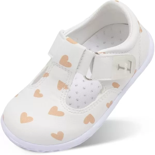 LRUN Toddler Girls Dress Shoes Lightweight Mary Jane Shoes for Girls AntiSlip School Shoes for Toddler GirlsWhite Heart