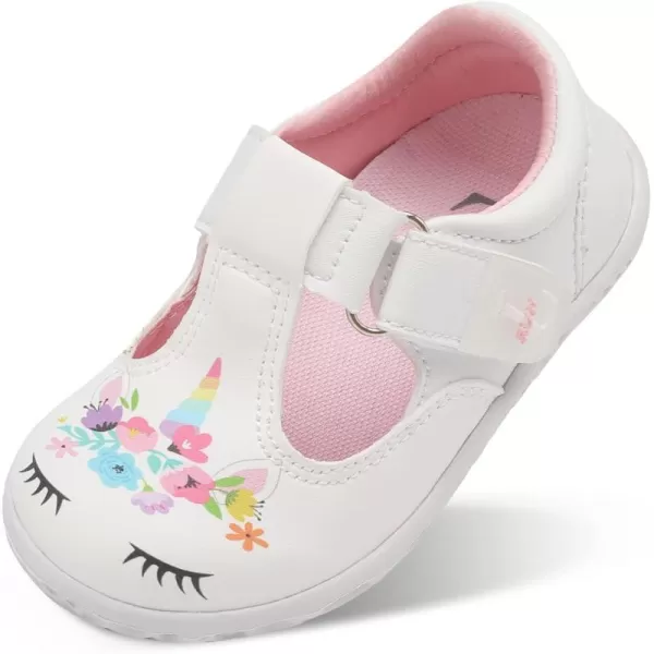 LRUN Toddler Girls Dress Shoes Lightweight Mary Jane Shoes for Girls AntiSlip School Shoes for Toddler GirlsWhite Horse
