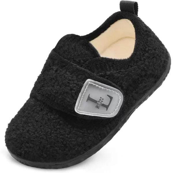LRUN Toddler Slippers for Girls Boys Warm Household Shoes Kids Winter Slippers with Microfleece Lining for Indoor OutdoorBlack