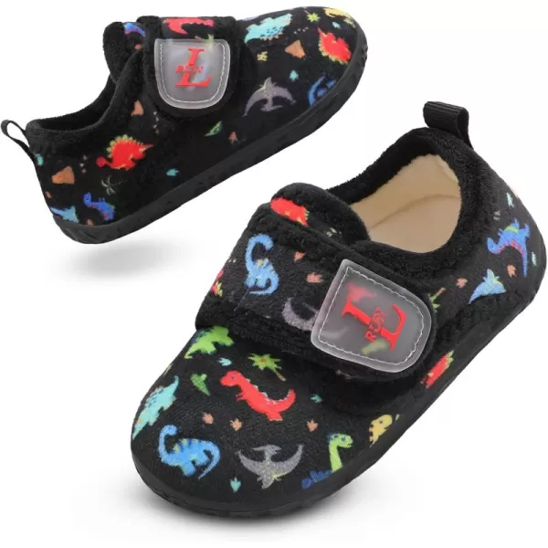 LRUN Toddler Slippers for Girls Boys Warm Household Shoes Kids Winter Slippers with Microfleece Lining for Indoor OutdoorBlack Dinosaur