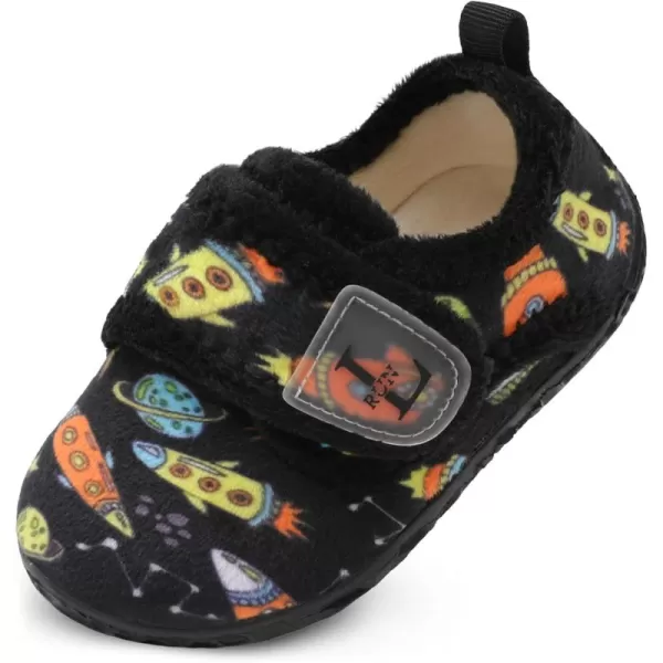 LRUN Toddler Slippers for Girls Boys Warm Household Shoes Kids Winter Slippers with Microfleece Lining for Indoor OutdoorBlack Spacecraft