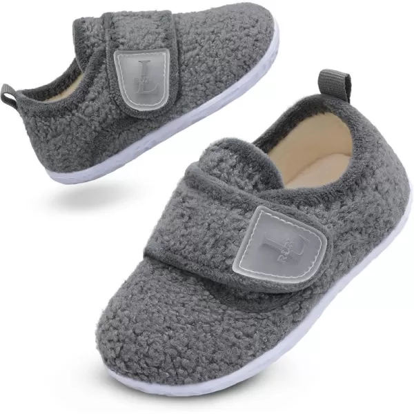 LRUN Toddler Slippers for Girls Boys Warm Household Shoes Kids Winter Slippers with Microfleece Lining for Indoor OutdoorDark Grey