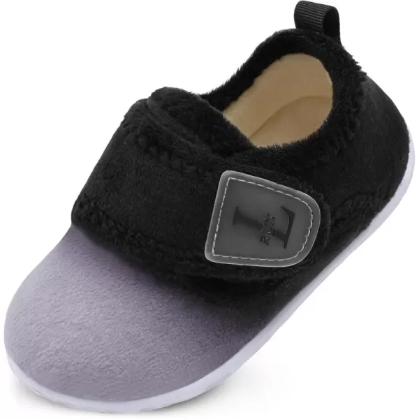 LRUN Toddler Slippers for Girls Boys Warm Household Shoes Kids Winter Slippers with Microfleece Lining for Indoor OutdoorGrey Black