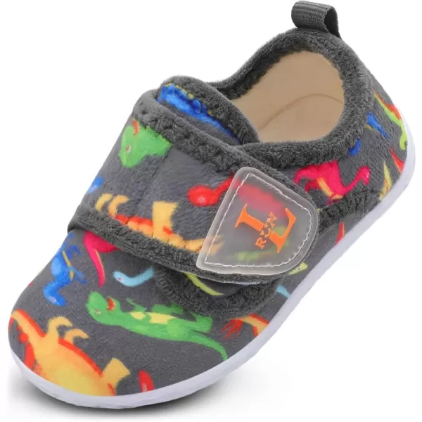 LRUN Toddler Slippers for Girls Boys Warm Household Shoes Kids Winter Slippers with Microfleece Lining for Indoor OutdoorGrey Dinosaur