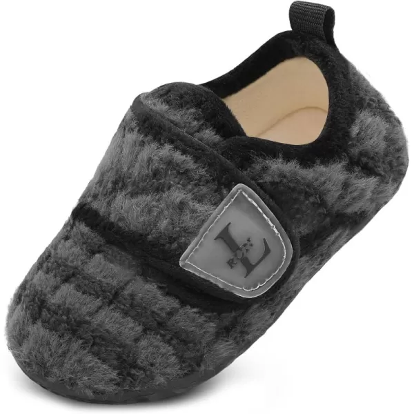 LRUN Toddler Slippers for Girls Boys Warm Household Shoes Kids Winter Slippers with Microfleece Lining for Indoor OutdoorGrey Stripe
