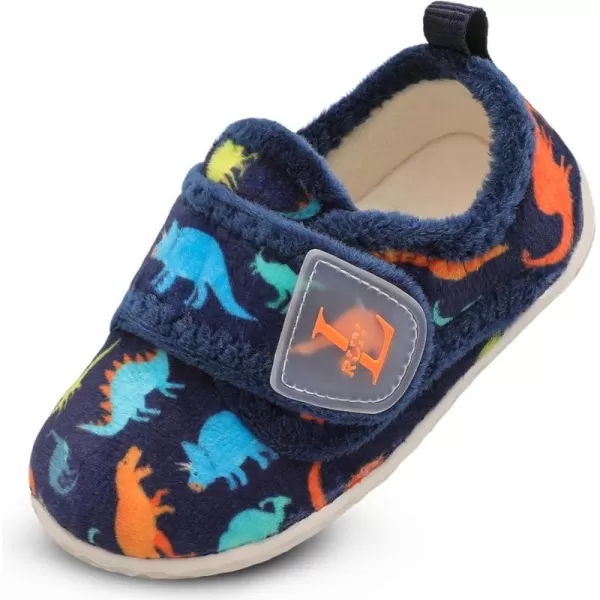 LRUN Toddler Slippers for Girls Boys Warm Household Shoes Kids Winter Slippers with Microfleece Lining for Indoor OutdoorNavy Dinosaur