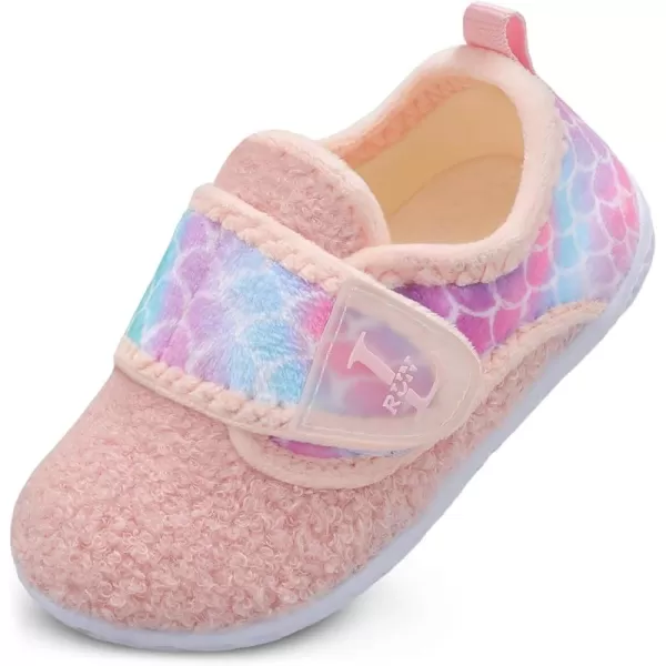 LRUN Toddler Slippers for Girls Boys Warm Household Shoes Kids Winter Slippers with Microfleece Lining for Indoor OutdoorPink Fish Scale