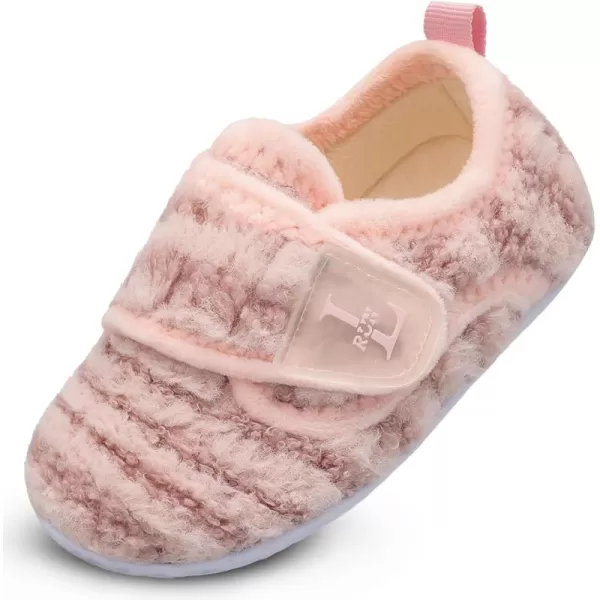 LRUN Toddler Slippers for Girls Boys Warm Household Shoes Kids Winter Slippers with Microfleece Lining for Indoor OutdoorPink Stripe