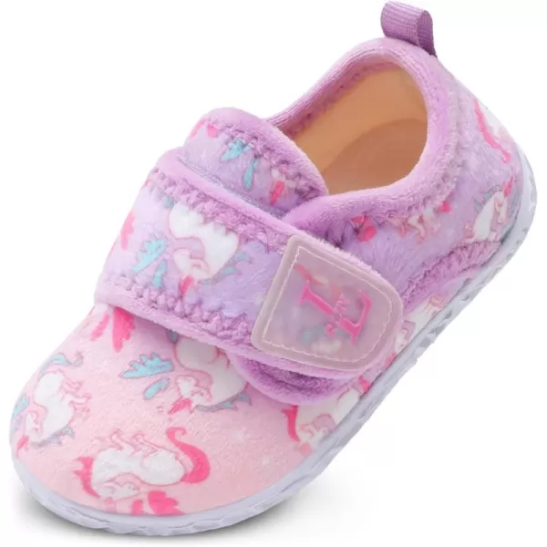 LRUN Toddler Slippers for Girls Boys Warm Household Shoes Kids Winter Slippers with Microfleece Lining for Indoor OutdoorPurple Horse