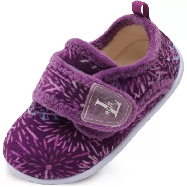 LRUN Toddler Slippers for Girls Boys Warm Household Shoes Kids Winter Slippers with Microfleece Lining for Indoor OutdoorPurple Pattern