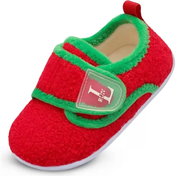 LRUN Toddler Slippers for Girls Boys Warm Household Shoes Kids Winter Slippers with Microfleece Lining for Indoor OutdoorRed