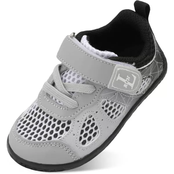 LRUN Toddler Sneakers Boys Girls Barefoot Summer Walking Shoes Toddler Boy Tennis Shoes Mesh LightweightG Grey Black