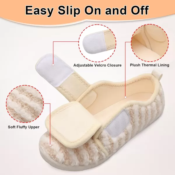 LRUN Barefoot Womens Men Slippers Soft House Slippers for Women Indoor and Outdoor Adjustable Mens Home Shoes Lightweight Bedroom SlippersBeige Stripes