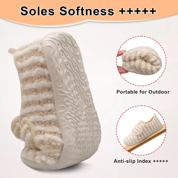 LRUN Barefoot Womens Men Slippers Soft House Slippers for Women Indoor and Outdoor Adjustable Mens Home Shoes Lightweight Bedroom SlippersBeige Stripes