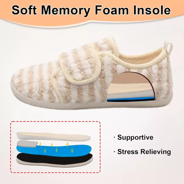 LRUN Barefoot Womens Men Slippers Soft House Slippers for Women Indoor and Outdoor Adjustable Mens Home Shoes Lightweight Bedroom SlippersBeige Stripes