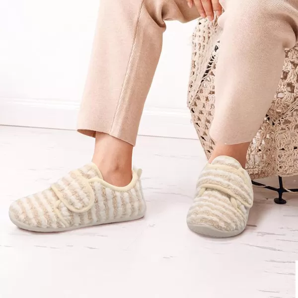 LRUN Barefoot Womens Men Slippers Soft House Slippers for Women Indoor and Outdoor Adjustable Mens Home Shoes Lightweight Bedroom SlippersBeige Stripes
