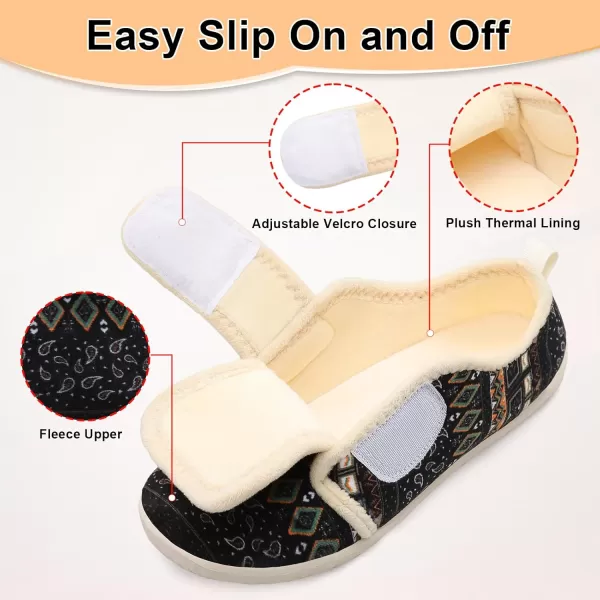 LRUN Barefoot Womens Men Slippers Soft House Slippers for Women Indoor and Outdoor Adjustable Mens Home Shoes Lightweight Bedroom SlippersBlack Bohemia