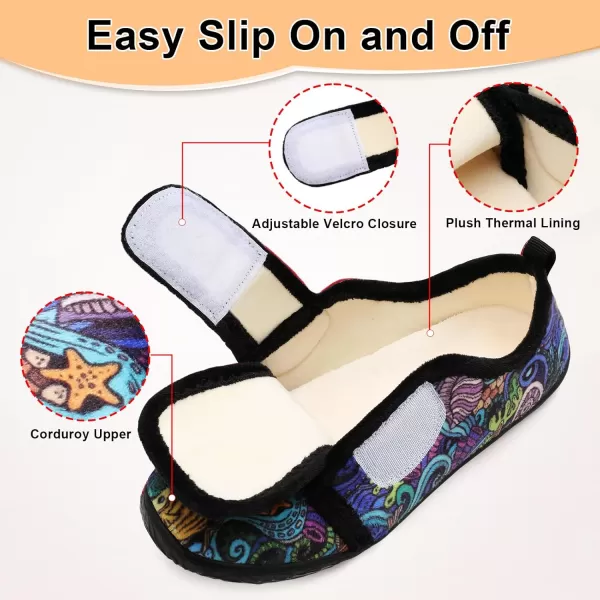 LRUN Barefoot Womens Men Slippers Soft House Slippers for Women Indoor and Outdoor Adjustable Mens Home Shoes Lightweight Bedroom SlippersSea World