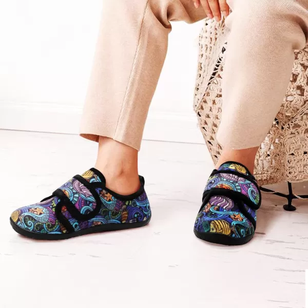 LRUN Barefoot Womens Men Slippers Soft House Slippers for Women Indoor and Outdoor Adjustable Mens Home Shoes Lightweight Bedroom SlippersSea World