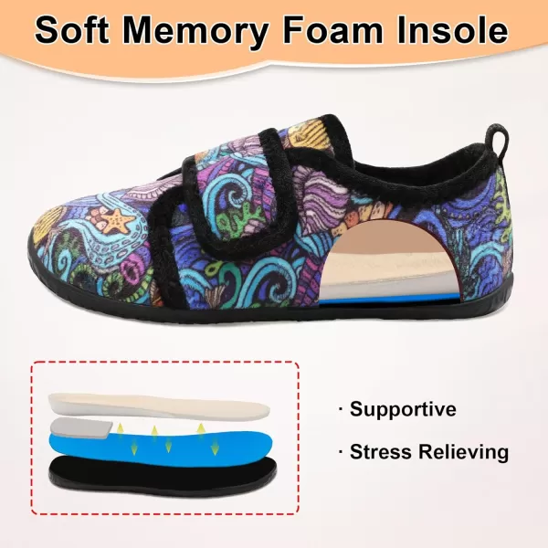 LRUN Barefoot Womens Men Slippers Soft House Slippers for Women Indoor and Outdoor Adjustable Mens Home Shoes Lightweight Bedroom SlippersSea World