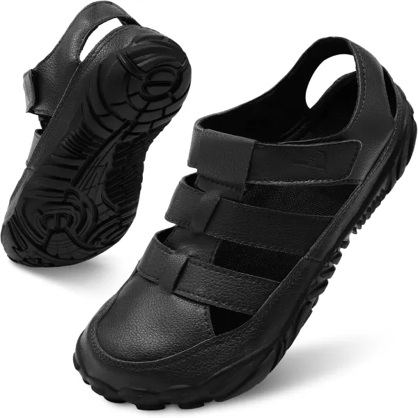 LRUN Flat Sandals Barefoot Platform Shoes Athletic Sports Sandals Walking Shoes for Women Men Indoor Outdoor SneakerBlack