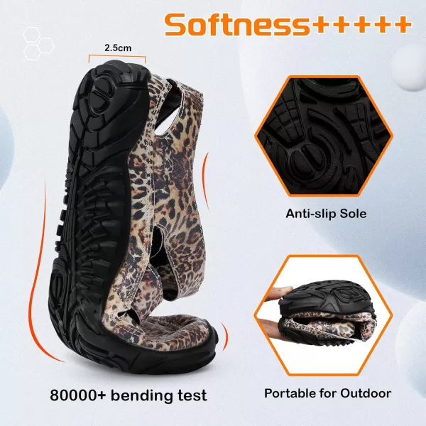 LRUN Flat Sandals Barefoot Platform Shoes Athletic Sports Sandals Walking Shoes for Women Men Indoor Outdoor SneakerLeopard