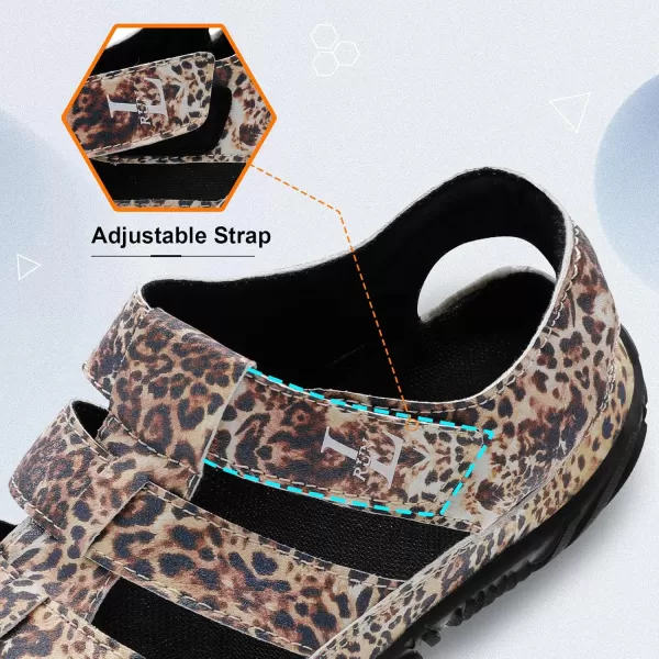 LRUN Flat Sandals Barefoot Platform Shoes Athletic Sports Sandals Walking Shoes for Women Men Indoor Outdoor SneakerLeopard