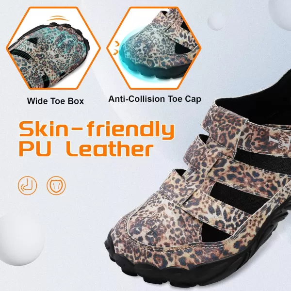 LRUN Flat Sandals Barefoot Platform Shoes Athletic Sports Sandals Walking Shoes for Women Men Indoor Outdoor SneakerLeopard